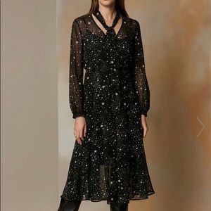 Wallis Black Star Tie Neck Midi Dress NWT Sz 8